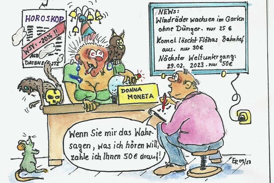 Vorsicht, Satire! Wenn ein Berliner den Bahnhof Flöha besucht - Karikatur: Egbert Raithel