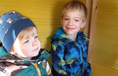 Vugelbeerhaisel mit Seilbahn-Touch - Jonas (links) wird zwei Jahre alt, sein Bruder Felix ist sechs Jahre. Die beiden sind die Enkel, für die das Baumhaus gebaut wurde. 