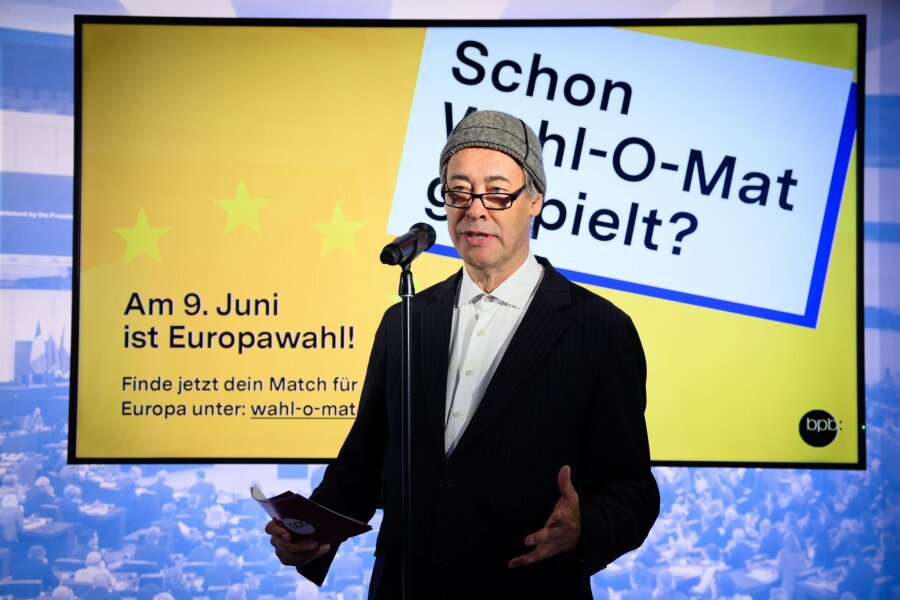 Wahl-O-Mat zur Europawahl startet - bpb-Präsident Thomas Krüger in Berlin beim Start des Wahl-O-Mat zur Wahl des Europäischen Parlaments 2024.