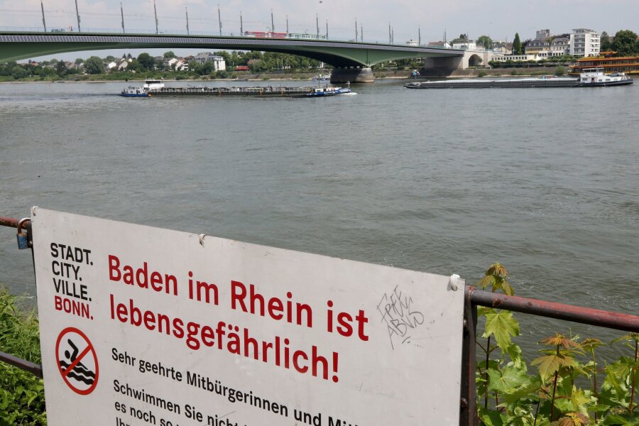 Warum das Schwimmen in Rhein und Co. so gefährlich ist - Mit einem Hinweisschild "Baden im Rhein ist lebensgefährlich" warnt die Stadt Bonn die Menschen vor den Gefahren beim Schwimmen im Rhein.