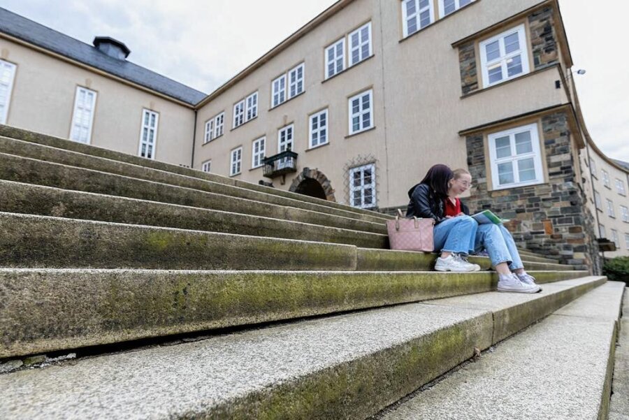 Warum sich Rodewischer Gymnasiasten dieses Jahr einen anderen Ort für Abschlussbild suchen müssen - Die Treppe am Pestalozzi-Gymnasium ist markant, sie ist beliebter Fotopunkt und lädt zum Sitzen ein. Bald wird sie erneuert. 