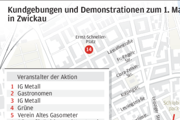 Übersicht - Kundgebungen und Demonstrationen am 1. Mai in Zwickau
