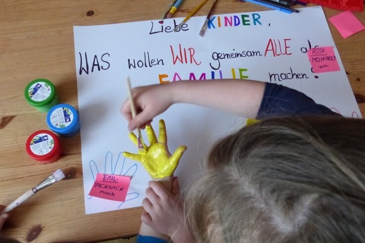 Was sich Kinder am meisten wünschen - Kreatividee vom Familienzentrum Freiberg: Eltern und Kinder sammeln anlässlich des Kindertages Wünsche für die gemeinsame Zeit. 