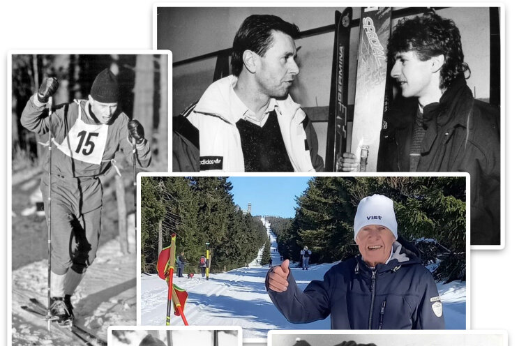 Der Kombinierer Joachim Winterlich gab bei der Olympiaausscheidung 1963 in Klingenthal (Foto links oben) in der Loipe alles. Mit seinem Musterathleten Jens Weißflog erlebte der Coach Höhen und Tiefen. 1984 schaute er als Heimtrainer die Spiele in Sarajevo zu Hause am TV-Gerät an. Vier Jahre später war er beim Fiasko in Calgary live dabei. Als Aktiver startete Winterlich 1962 u. a. beim "Volksstimme"-Pokalsprunglauf in Oberwiesenthal. 