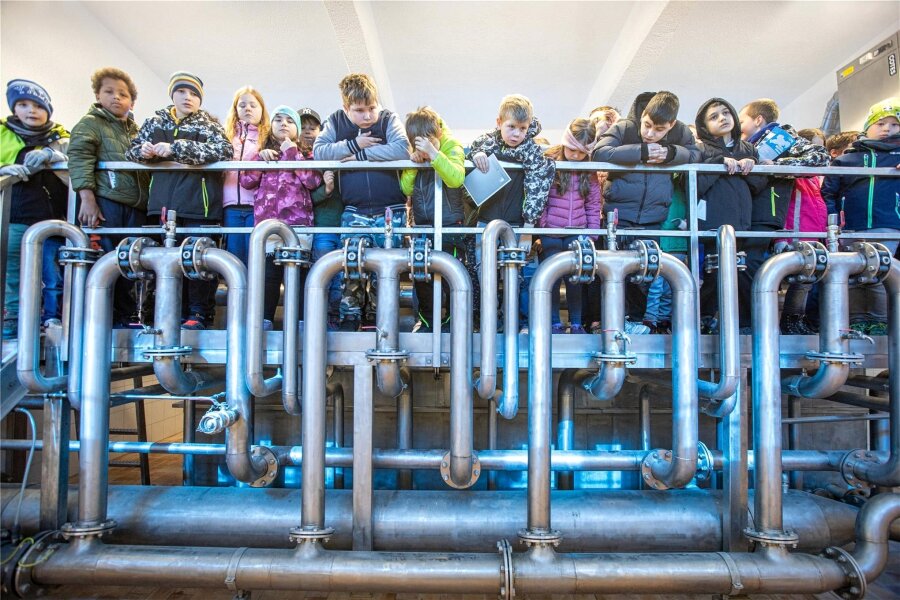 Weltwassertag in Plauen: Was die neue Klimainsel und das Wasserwerk verbindet - Auch Schüler der Plauener Rückert-Grundschule schauten am Freitag im Wasserwerk vorbei.