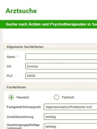 Wenn Patienten online auf falsche Arzt-Adressen stoßen - Ein Ausschnitt der Arztsuche auf der Internetpräsenz der KVS Sachsen.