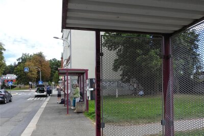 Werdau: Unbekannte randalieren an Buswartehallen - An diesen beiden Bushaltestellen an der Zwickauer Straße haben Unbekannte die Wände beschädigt.