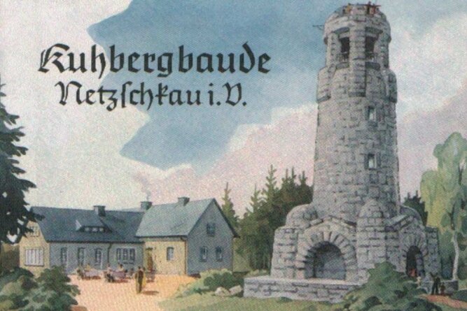 Kuhbergbaude und -turm auf dem Titel einer historischen Broschüre.