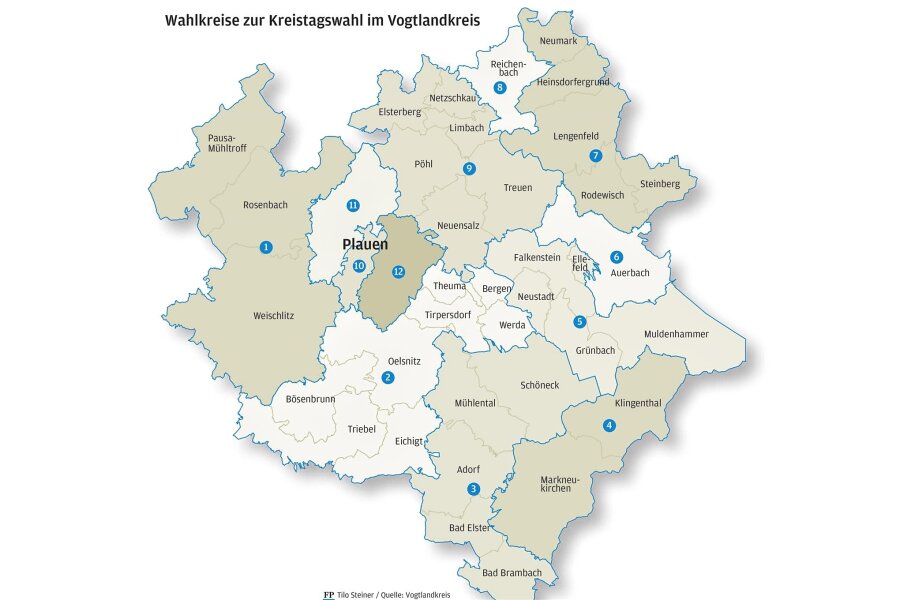 Wie die Vogtländer 2024 einen neuen Kreistag wählen - Zwölf Wahlkreise werden für die Kreistagswahl gebildet.