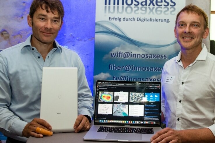 Matthias Stock und Thomas Schulz (von links) bauen erfolgreich W-Lan-Netzwerke für Kommunen. 
