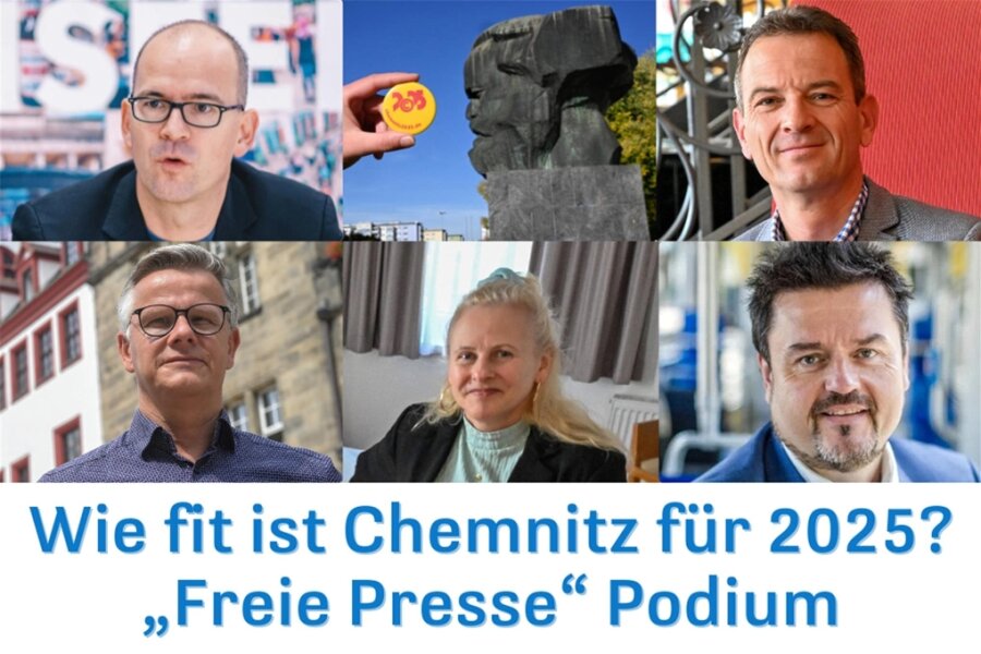 Wie fit ist Chemnitz für 2025? - „Freie Presse“ lädt zum Podium - Sören Uhle, Gernot Roßner, Matthias Nowak, Susann Kegel und Jens Maiwald (von links oben nach rechts unten) werden die Gäste der Podiumsdiskussion sein.
