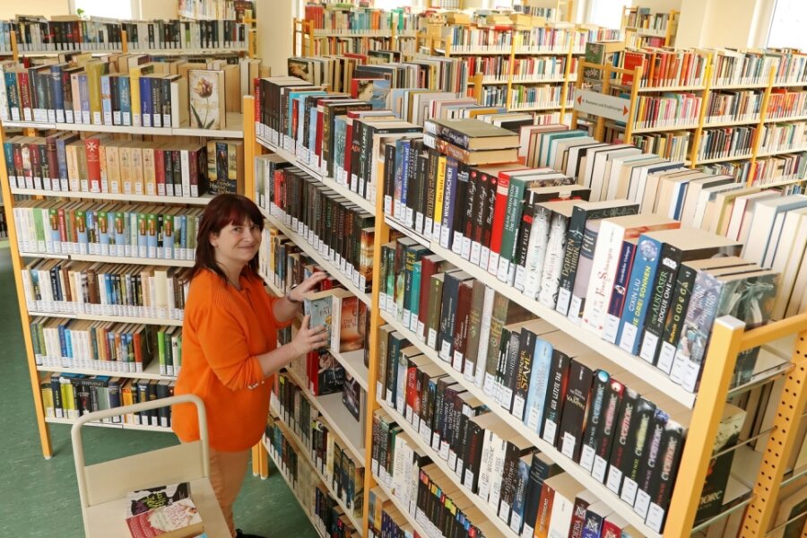 Wie Leseratten aus Meerane für mehr Bücher begeistert werden - Der Arbeitsplatz von Adriane Bellmann befindet sich in der Stadtbibliothek in Meerane. Und damit zwischen Regalen, in denen mehr als 42.000 Medienstehen. 