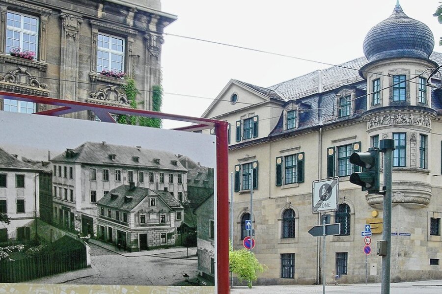 Wie Plauen sein Gesicht verändert hat - Die Gegenüberstellung zeigt die Ecke Unterer Graben/Markt-/Neundorfer Straße um 1890 und nach 1912. 