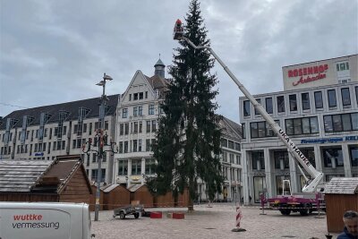 Wie schief ist der Chemnitzer Weihnachtsbaum? - Optische Täuschung oder nicht? Der Weihnachtsbaum auf dem Markt wirkt in diesem Jahr etwas schief.
