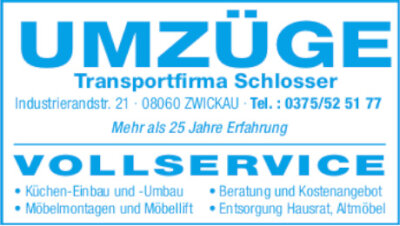 Willkommen zum 18. Stadtfest Zwickau - Anzeige: Transportfirma Schlosser
