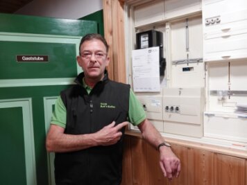 Wirtsleute geraten in Turbulenzen um Strompreise - "Rads Keller"-Inhaber Jörg Franke vor seinem Stromzähler. 