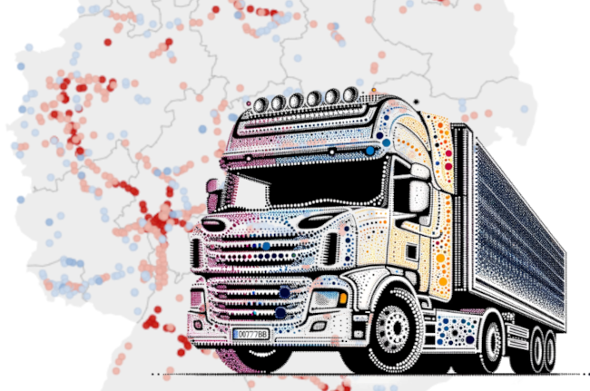 Grafik, ein stilisierter Truck vor einer stilisierten Deutschlandkarte
