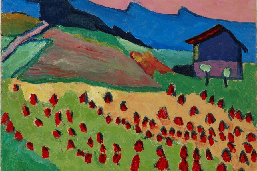 Wohin Chemnitzer Gemälde auf Reisen gehen - „Landschaft mit Hütte im Abendrot“ malte Gabriele Münter im Jahr 1908. Es war bereits 23.400 Kilometer unterwegs.