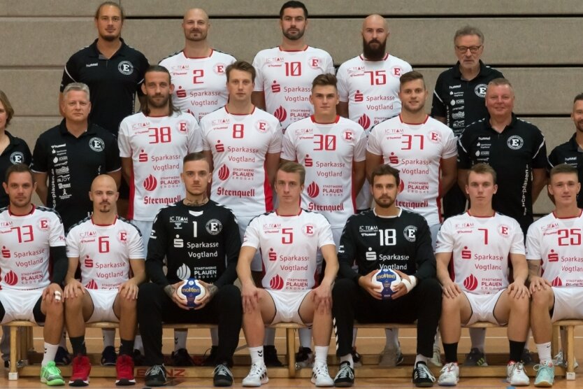 Das Sachsenliga-Team des HC Einheit Plauen bei der offiziellen Mannschaftsvorstellung.