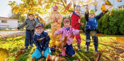 Wovon die Laubfärbung abhängt - Kinder der Olbernhauer Kindertagesstätte "Schwalbennest" freuen sich über die bunten Blätter. Welche Farbe das Laub annimmt, hängt unter anderem von der Feuchtigkeit und der Temperatur ab.