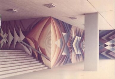 Wüstenrot-Stiftung will 250 Quadratmeter großes abstraktes Wandbild in Plauen retten - Das 250 Quadratmeter große Flächenkunstwerk im Eingangsbereich des Plauener Rathauses. 