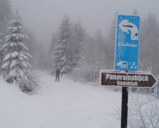 Das Winterwetter sorgt für weitgehend gute Bedingungen zum Skilaufen - die Kammloipe am Schneckenstein am gestrigen Montag. 