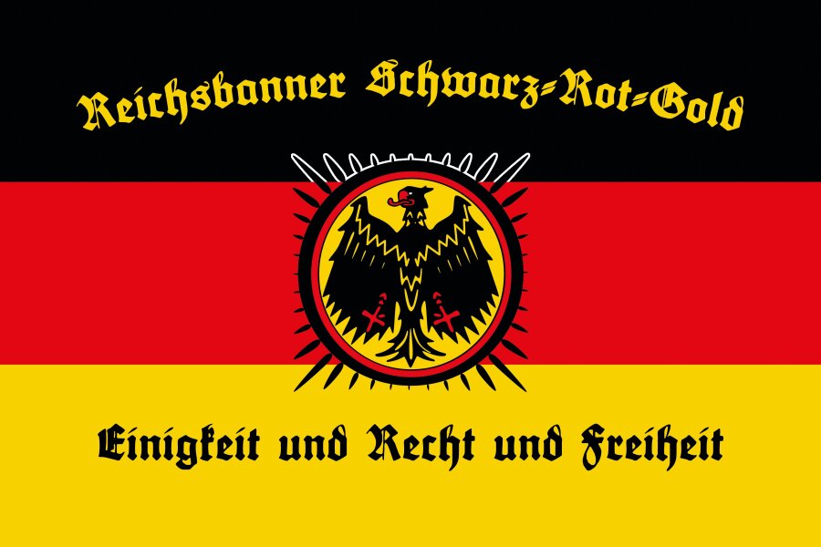 Die seinerzeit noch relativ neuen Nationalfarben Schwarz-Rot-Gold mit dem Reichsadler im Stachelkranz wählte sich der Schutzverband Reichsbanner als sein Symbol