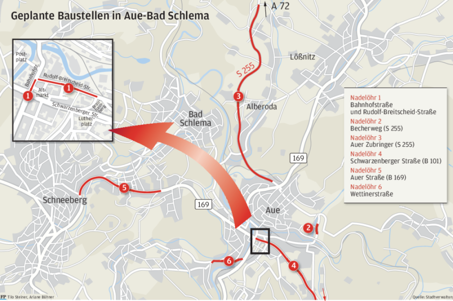 Zwei Bundesstraßen und der Autobahnzubringer: Was dieses Jahr in Aue gesperrt wird - Übersicht über geplante Baustellen in Aue-Bad Schlema