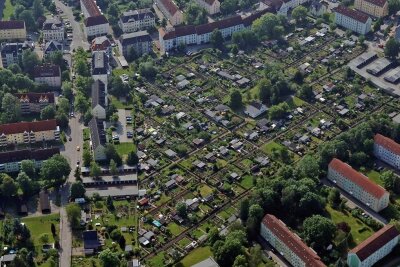 Zwickauer Kleingärtner verlassen Landesverband - Blick auf Kleingärten in Marienthal. Der Generalpachtvertrag der Stadt Zwickau mit dem dem Stadtverband der Kleingärtner umfasst 87 Anlagen mit einer Fläche von mehr als 203 Hektar. 