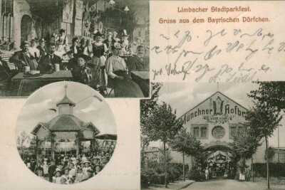 Zwischen Hofbräuhaus, Pferderennen und antikem Griechenland: Name des Hippodroms in Limbach-Oberfrohna gibt Rätsel auf - Eine Postkarte von 1908 zeigt das Hippodrom in seiner Anfangszeit als Glaspavillon (links unten).
